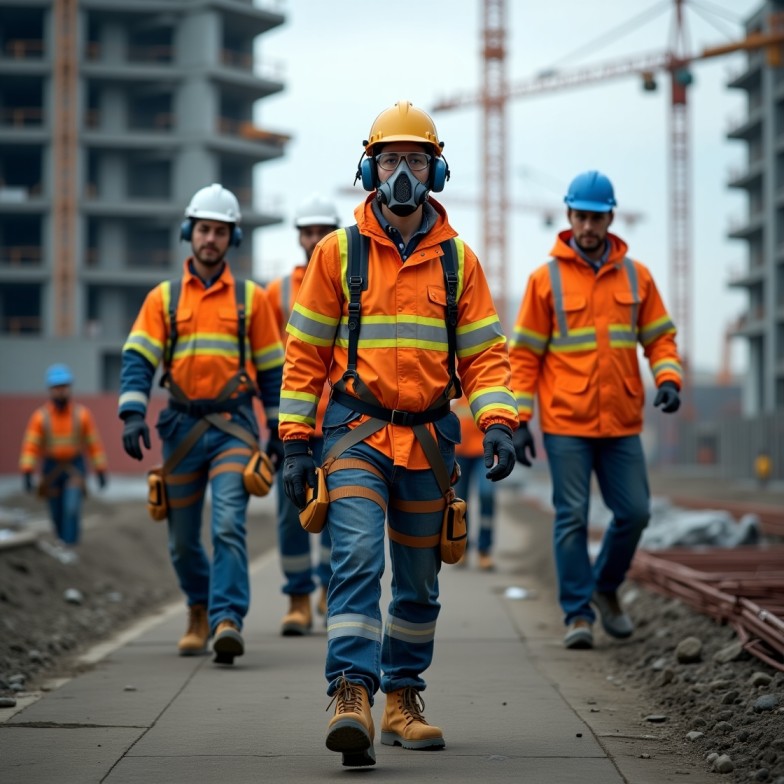 Safety workers in protective equipment